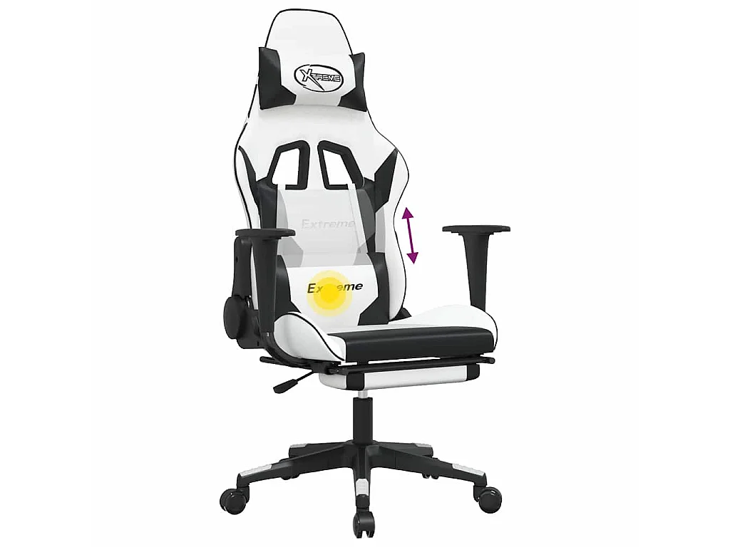 Chaise de jeu de massage avec repose-pied Blanc noir Similicuir