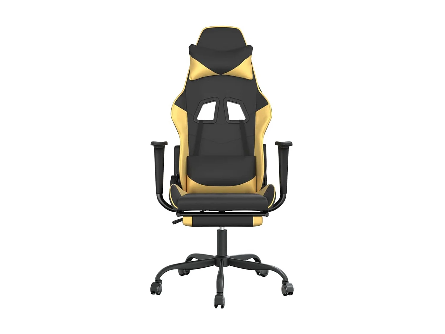 Sedia da Gaming Massaggiante Poggiapiedi Nero e Oro Similpelle