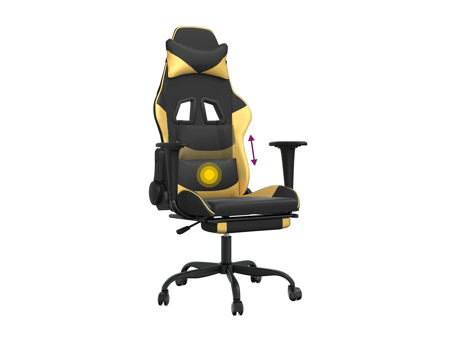 Sedia da Gaming Massaggiante Poggiapiedi Nero e Oro Similpelle