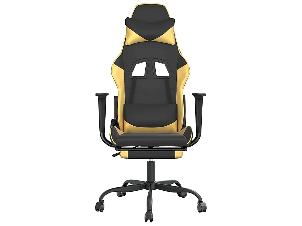 Massage gamestoel met voetensteun kunstleer zwart/goudkleurig