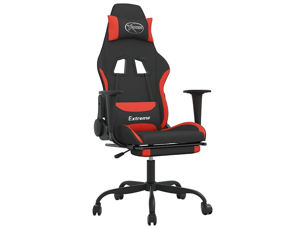 Chaise de jeu de massage avec repose-pied Noir et rouge Tissu
