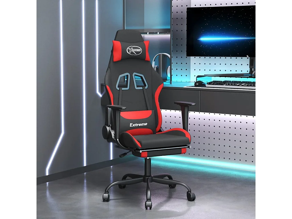 Chaise de jeu de massage avec repose-pied Noir et rouge Tissu