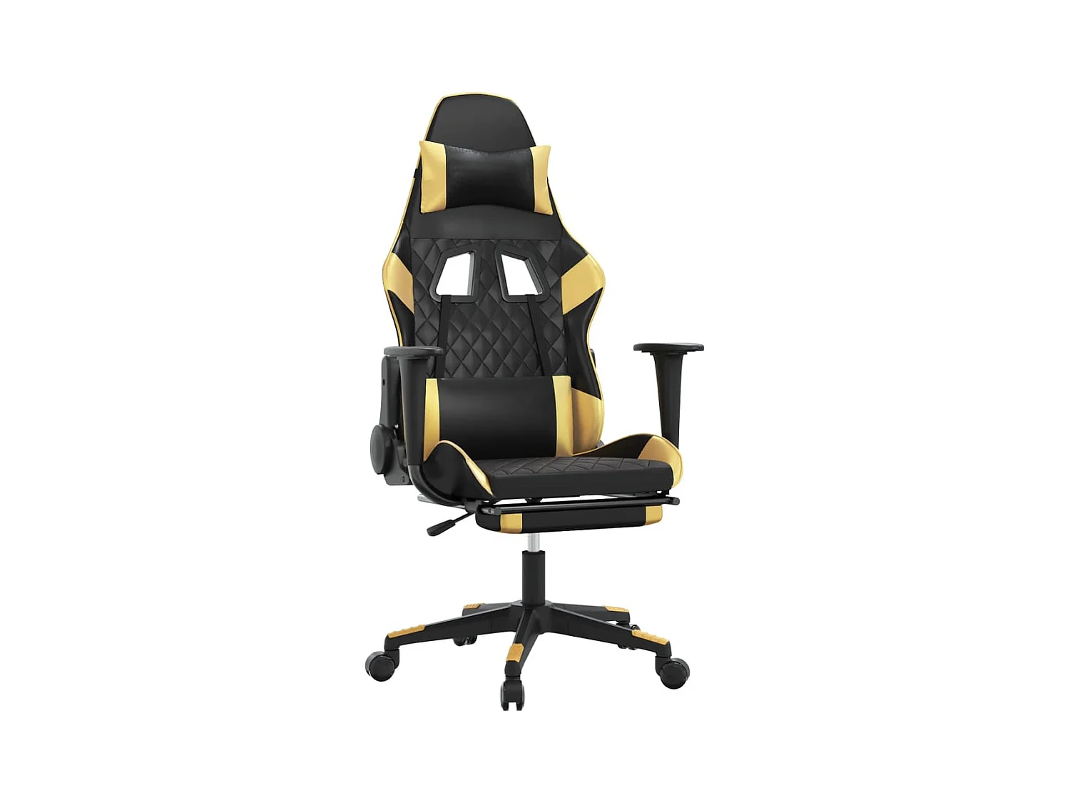 Sedia da Gaming con Poggiapiedi Nero e Oro in Similpelle