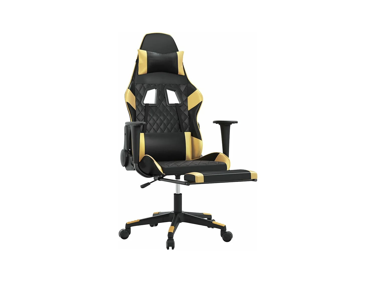 Sedia da Gaming con Poggiapiedi Nero e Oro in Similpelle
