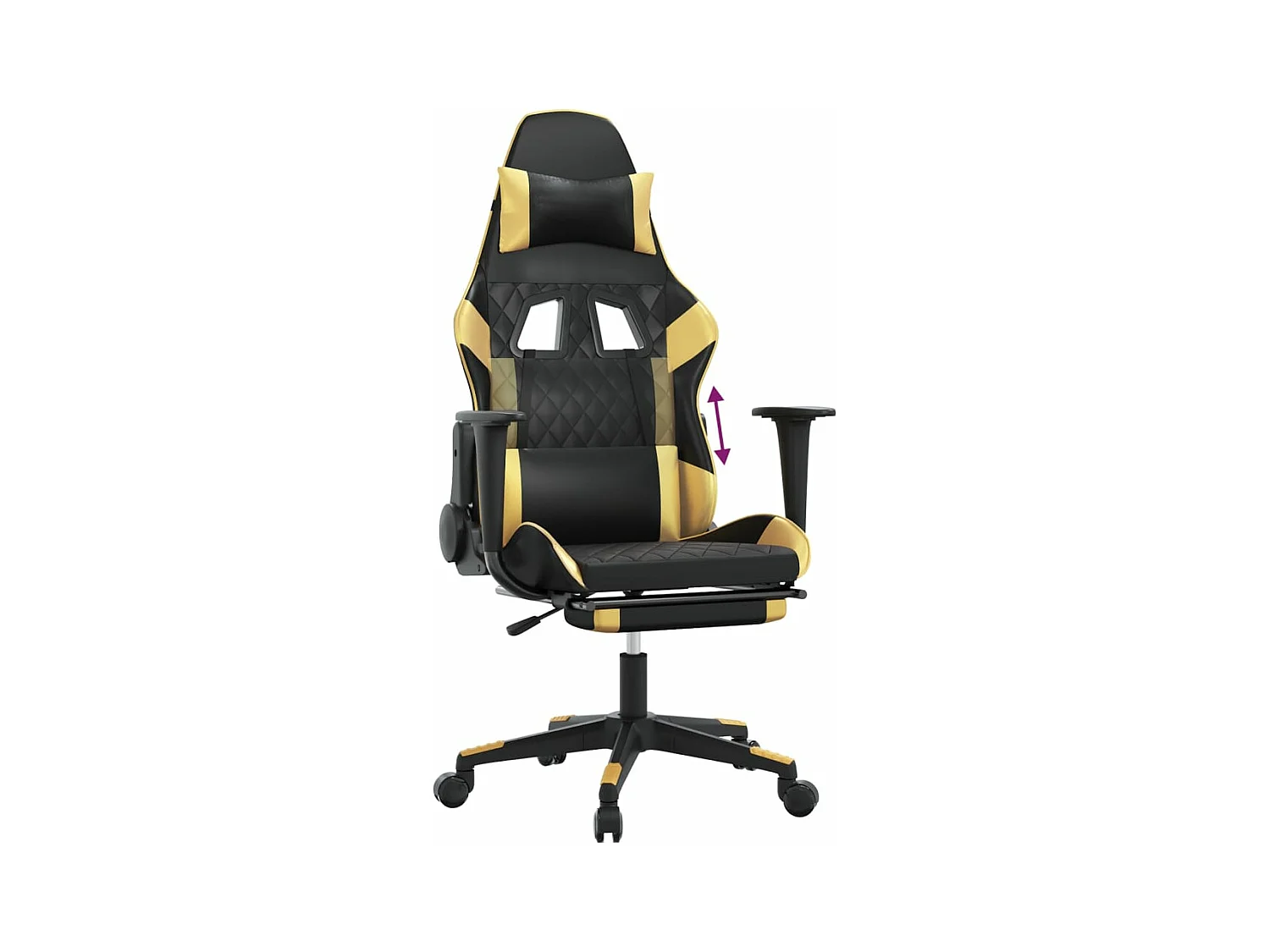 Sedia da Gaming con Poggiapiedi Nero e Oro in Similpelle