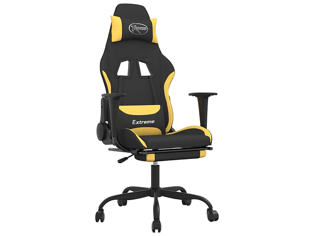 Chaise de jeu de massage avec repose-pied Noir et jaune Tissu