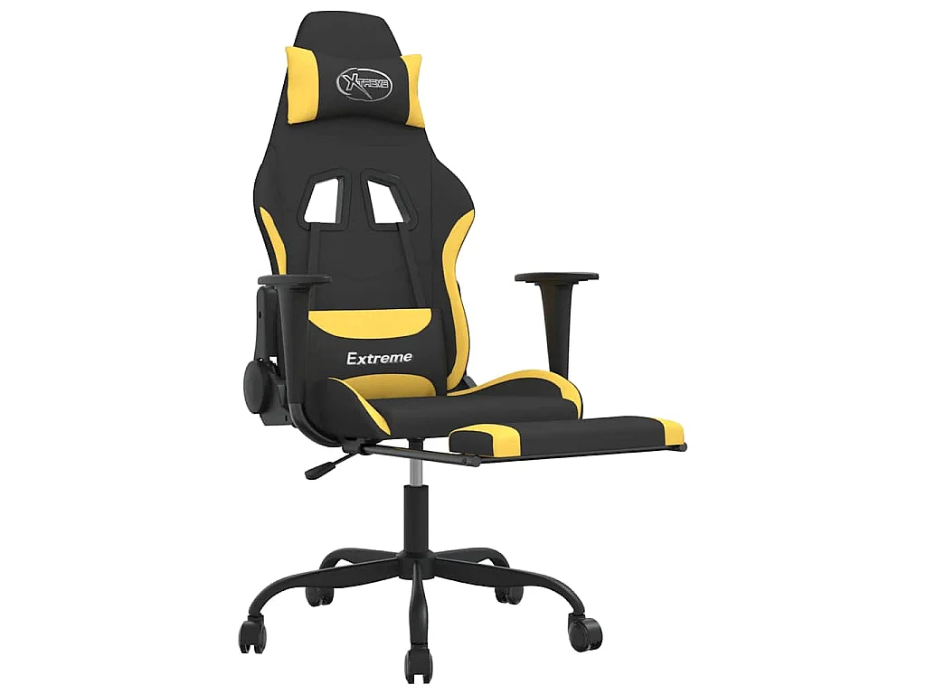 Chaise de jeu de massage avec repose-pied Noir et jaune Tissu