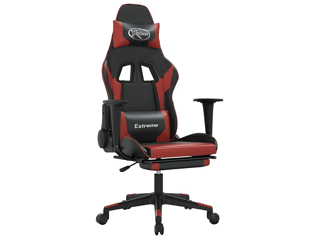 Chaise de jeu avec repose-pied Noir/rouge bordeaux Similicuir