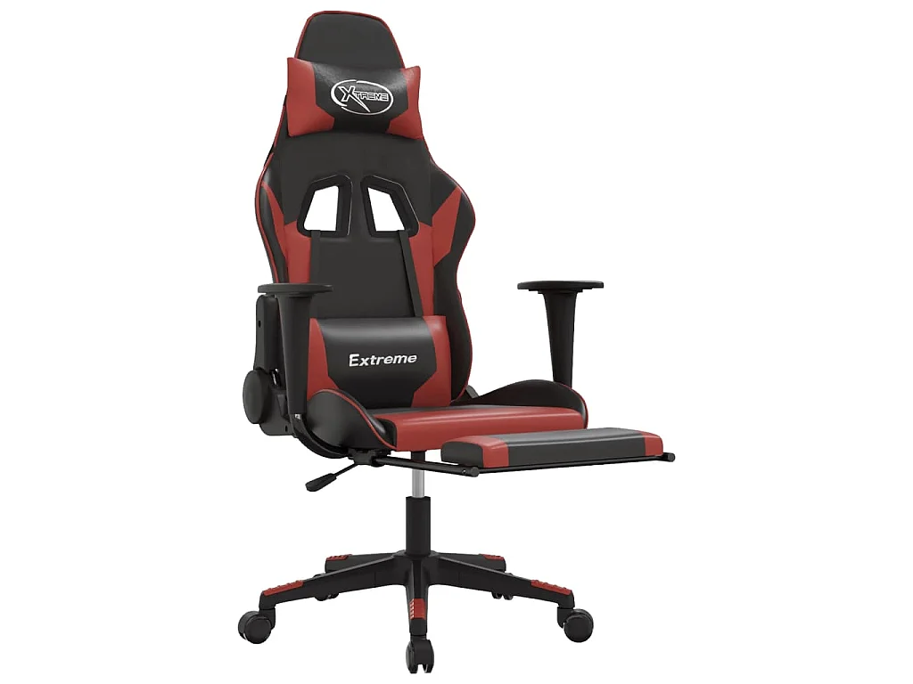 Chaise de jeu avec repose-pied Noir/rouge bordeaux Similicuir