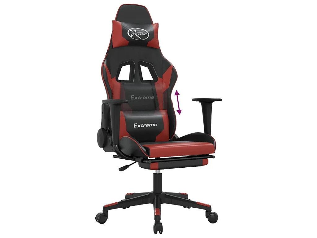 Chaise de jeu avec repose-pied Noir/rouge bordeaux Similicuir