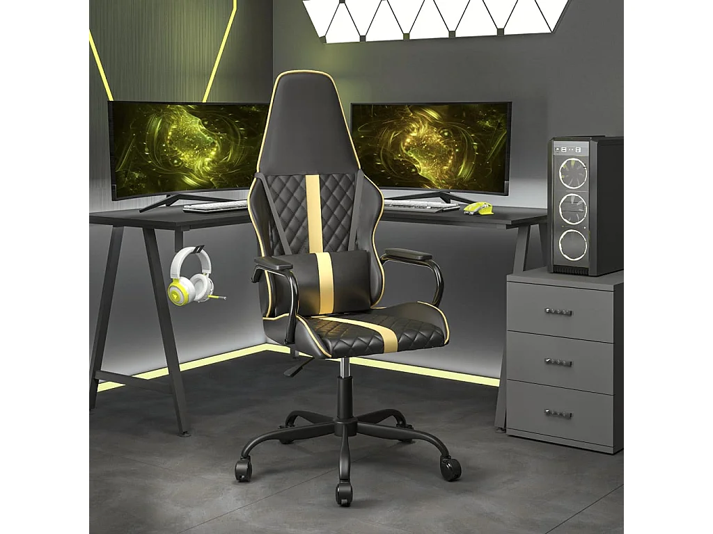 Chaise de jeu de massage doré et noir similicuir