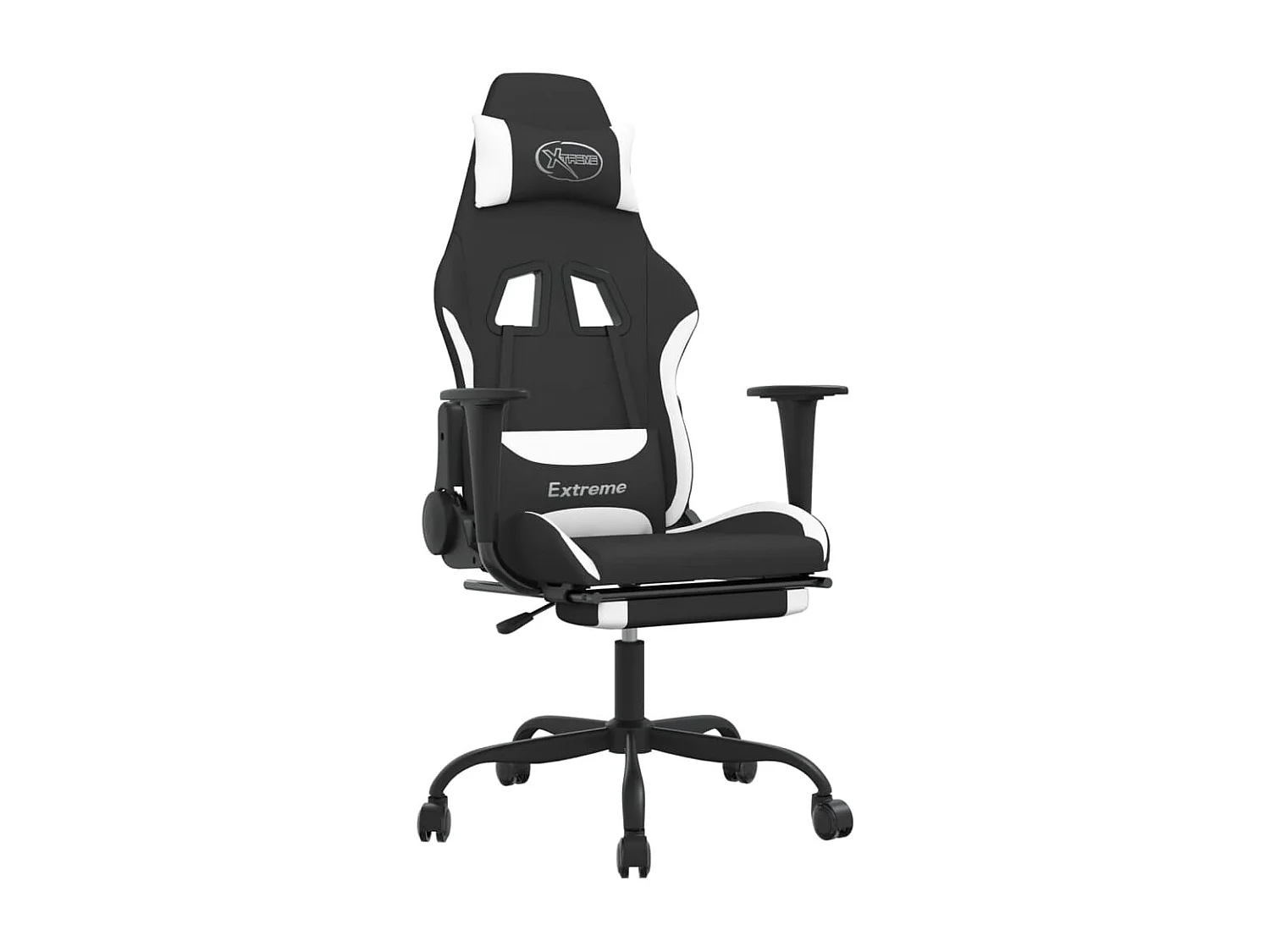 Silla gaming con reposapiés tela negro y blanco