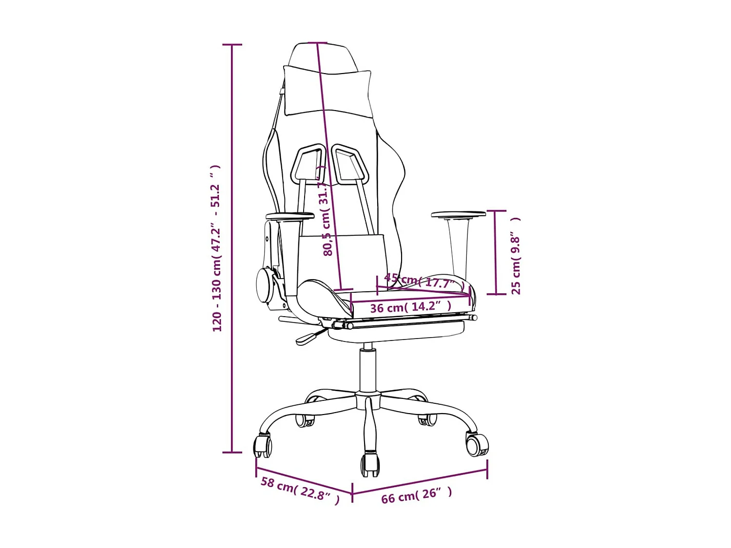 Silla gaming con reposapiés tela negro y blanco