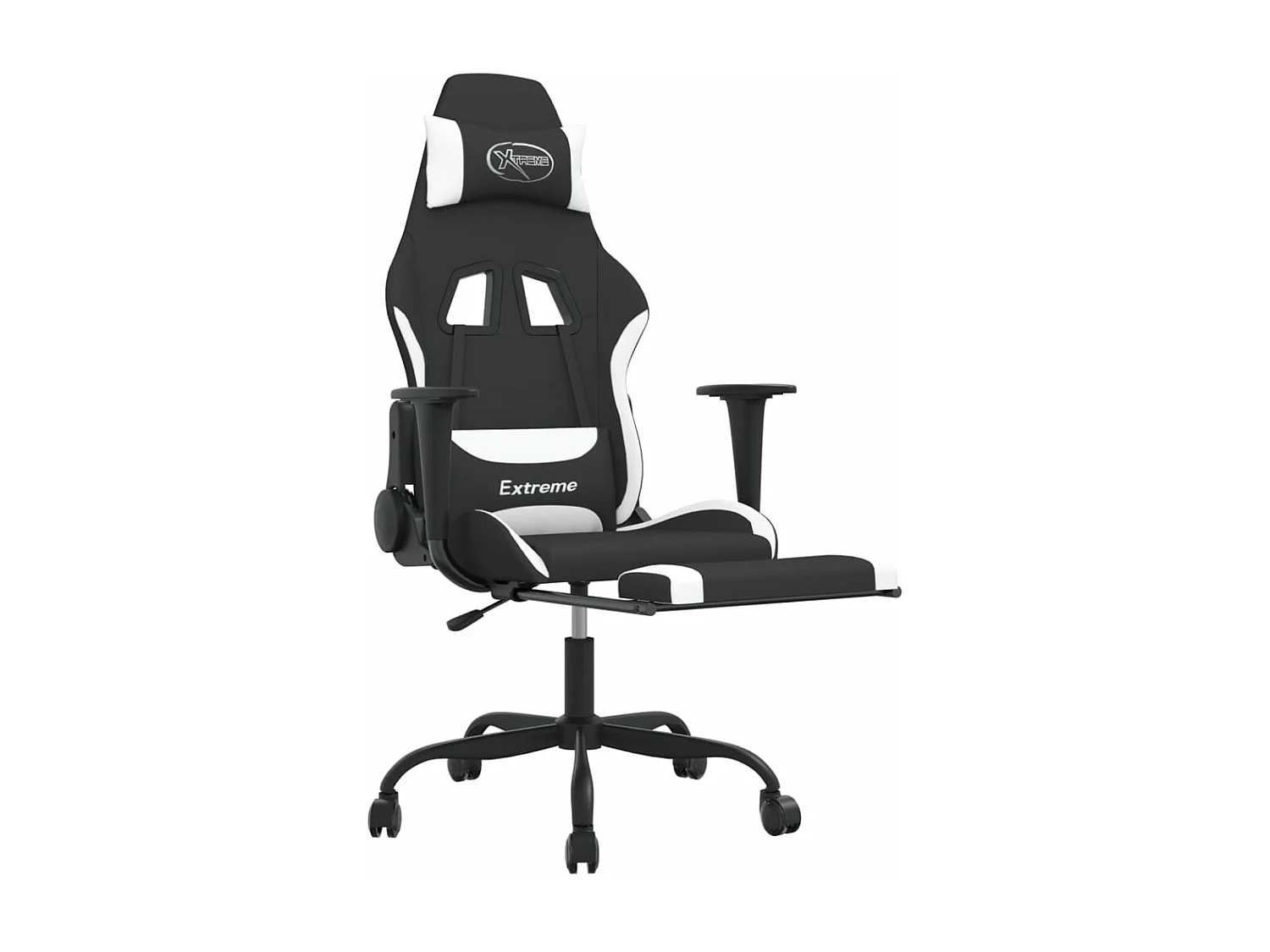 Chaise de jeu avec repose-pied Noir et blanc Tissu