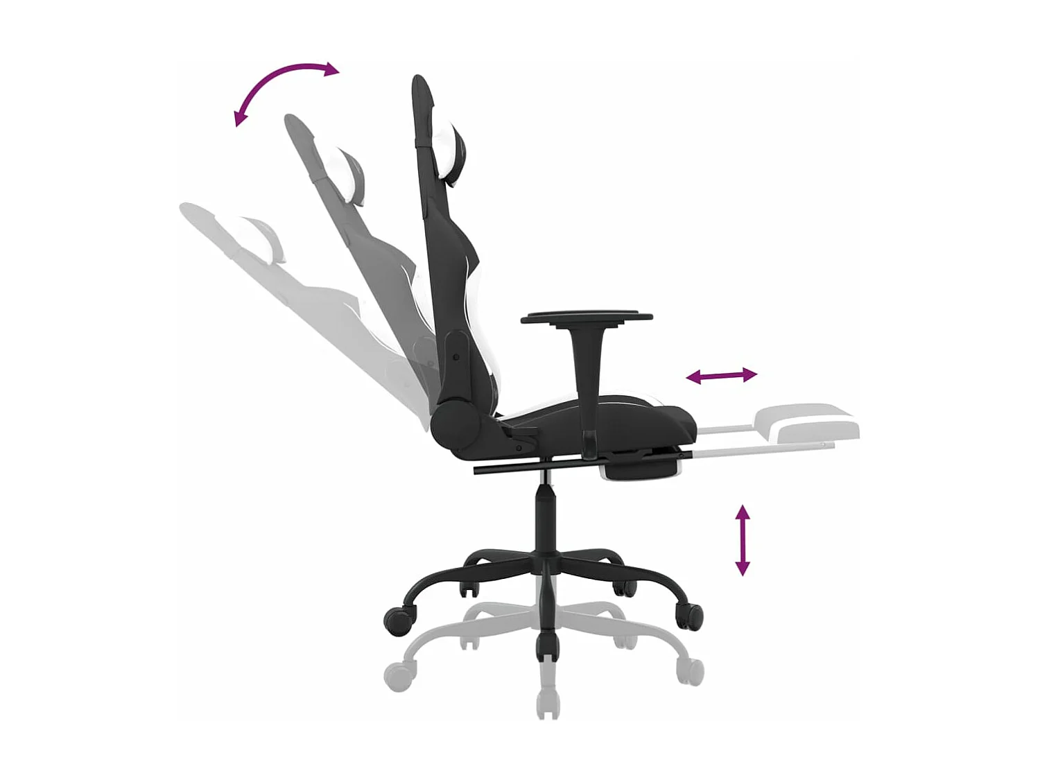 Chaise de jeu avec repose-pied Noir et blanc Tissu