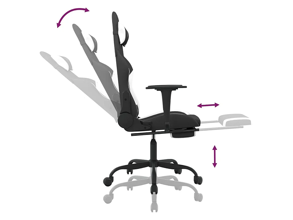 Chaise de jeu avec repose-pied Noir et blanc Tissu