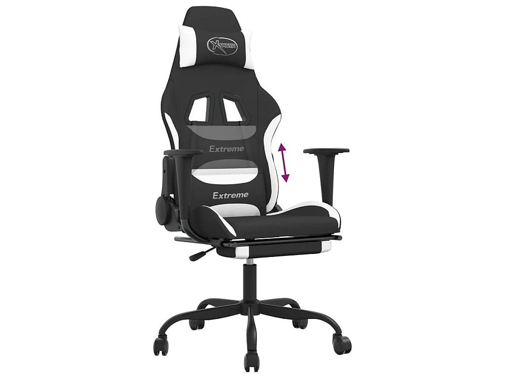 Chaise de jeu avec repose-pied Noir et blanc Tissu
