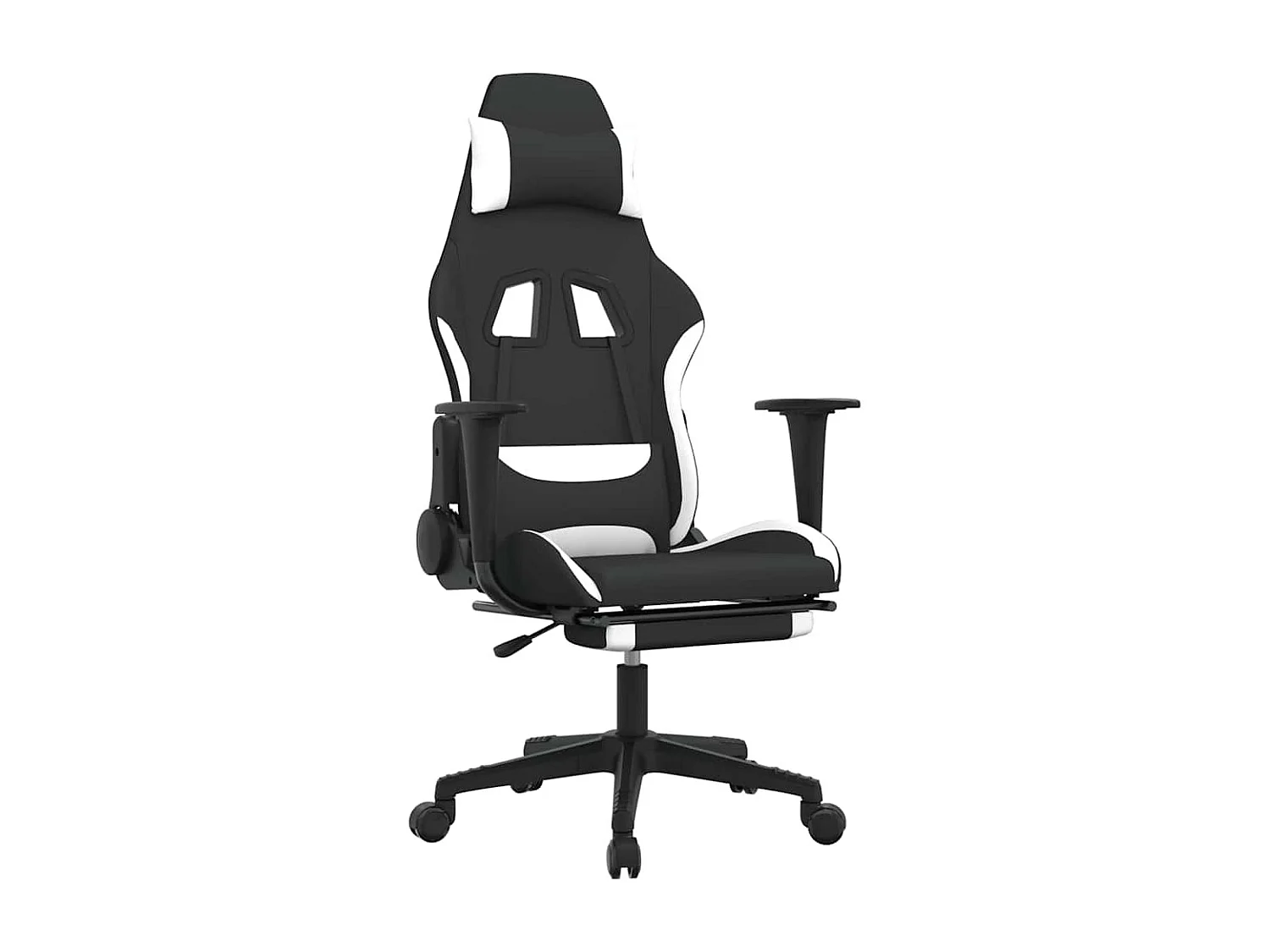 Chaise de jeu de massage avec repose-pied Noir et blanc Tissu