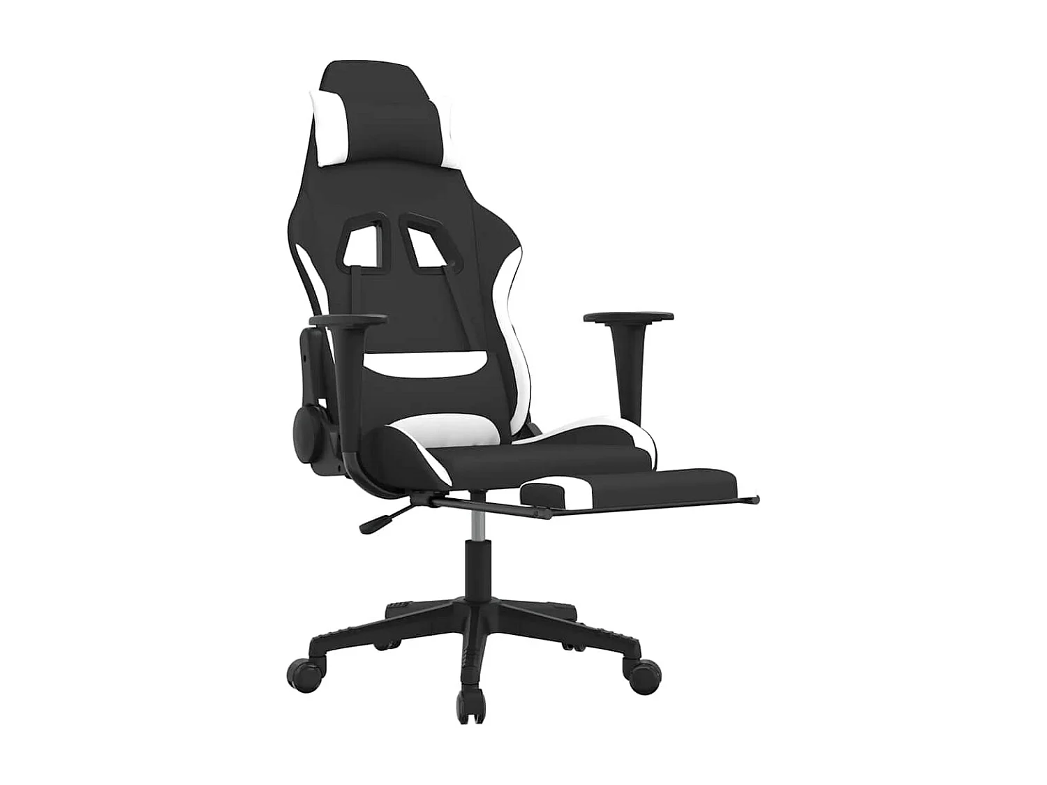 Chaise de jeu de massage avec repose-pied Noir et blanc Tissu