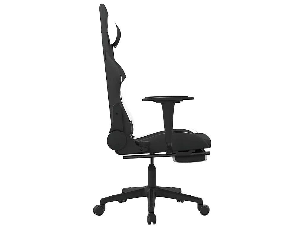 Chaise de jeu de massage avec repose-pied Noir et blanc Tissu