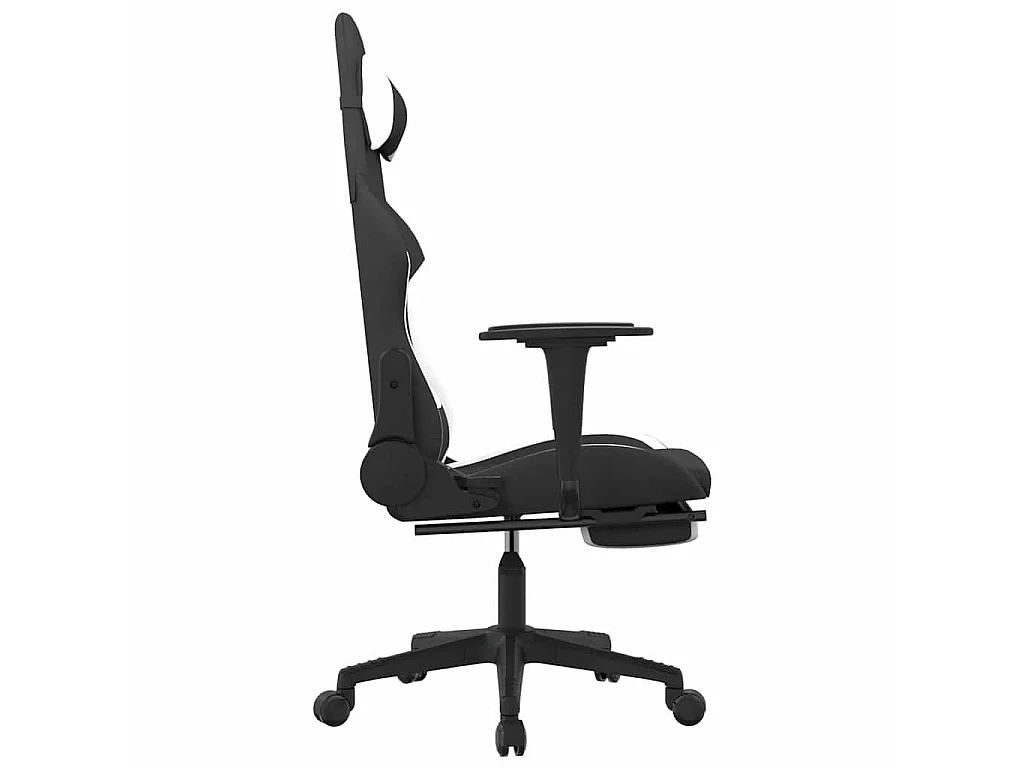 Chaise de jeu de massage avec repose-pied Noir et blanc Tissu