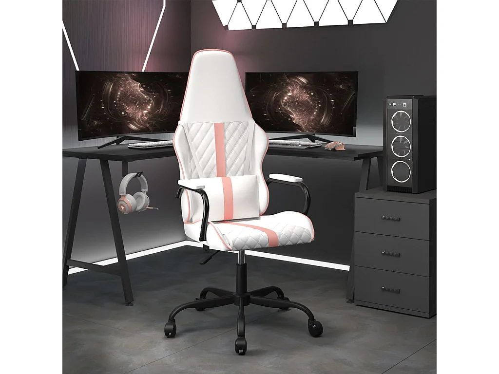 Cadeira gaming couro artificial branco e rosa