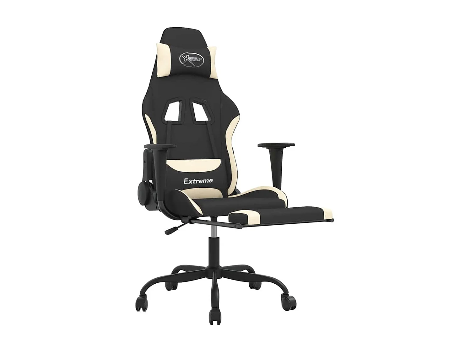 Chaise de jeu de massage avec repose-pied Noir et crème Tissu