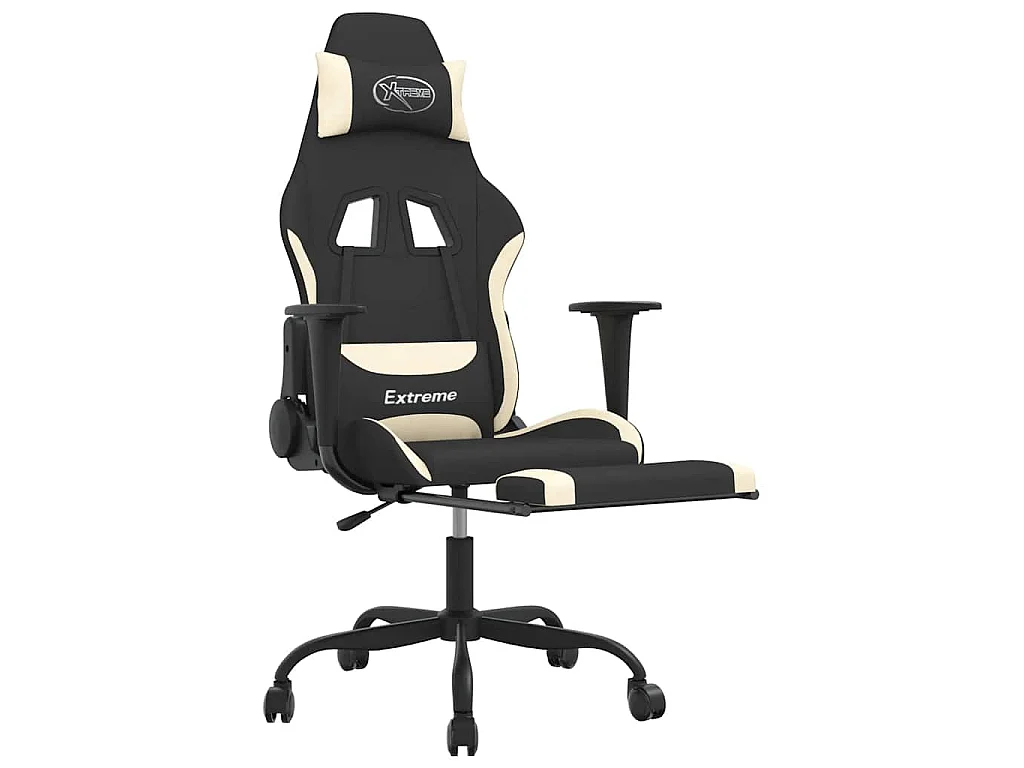 Chaise de jeu de massage avec repose-pied Noir et crème Tissu