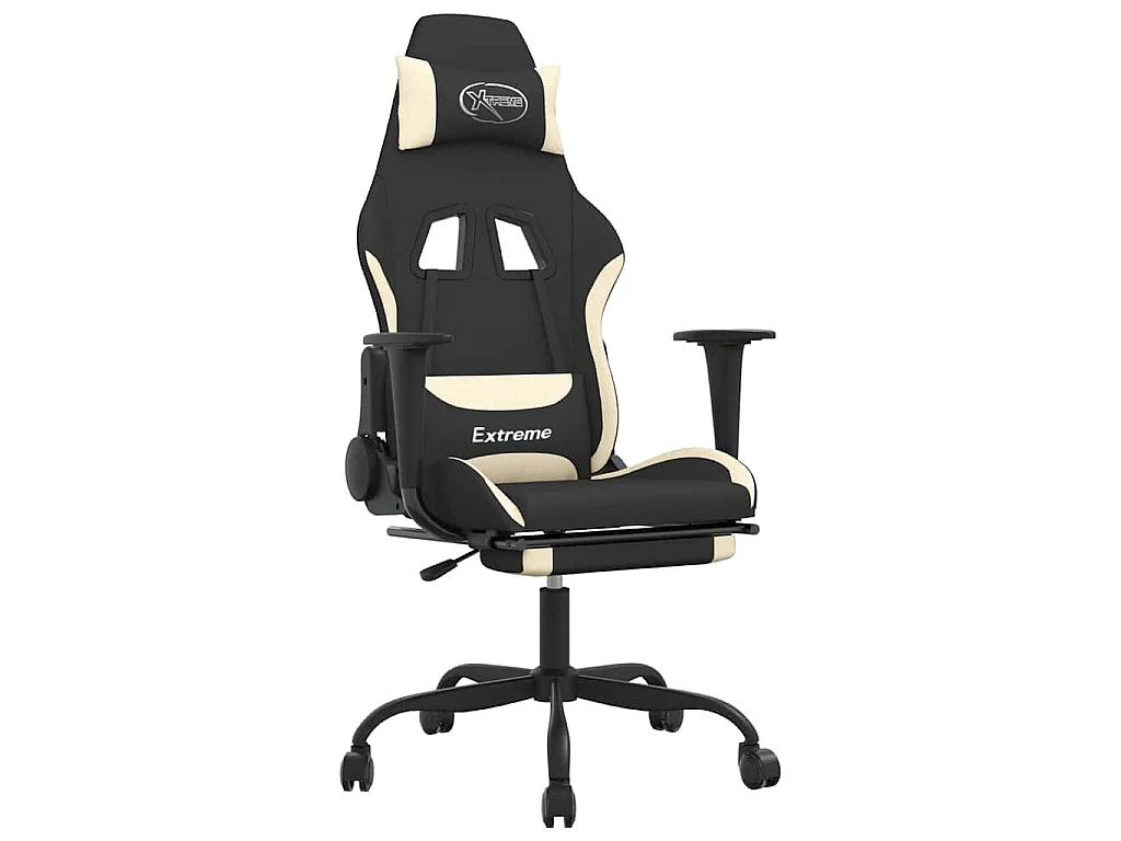 Chaise de jeu de massage avec repose-pied Noir et crème Tissu