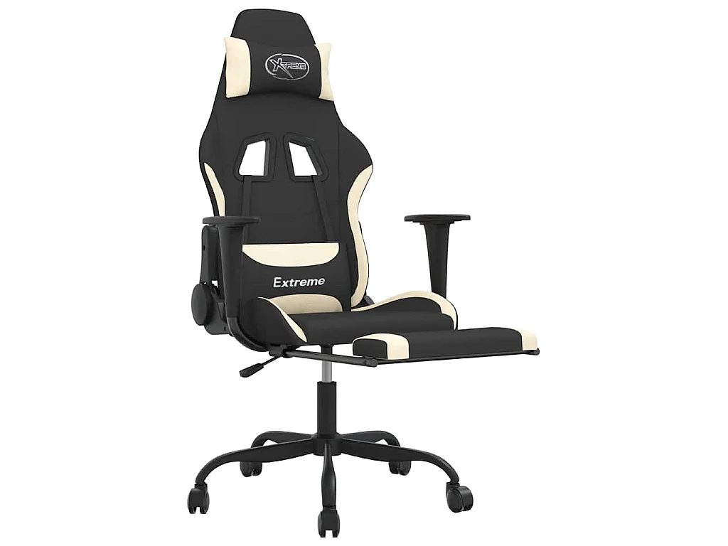 Chaise de jeu de massage avec repose-pied Noir et crème Tissu