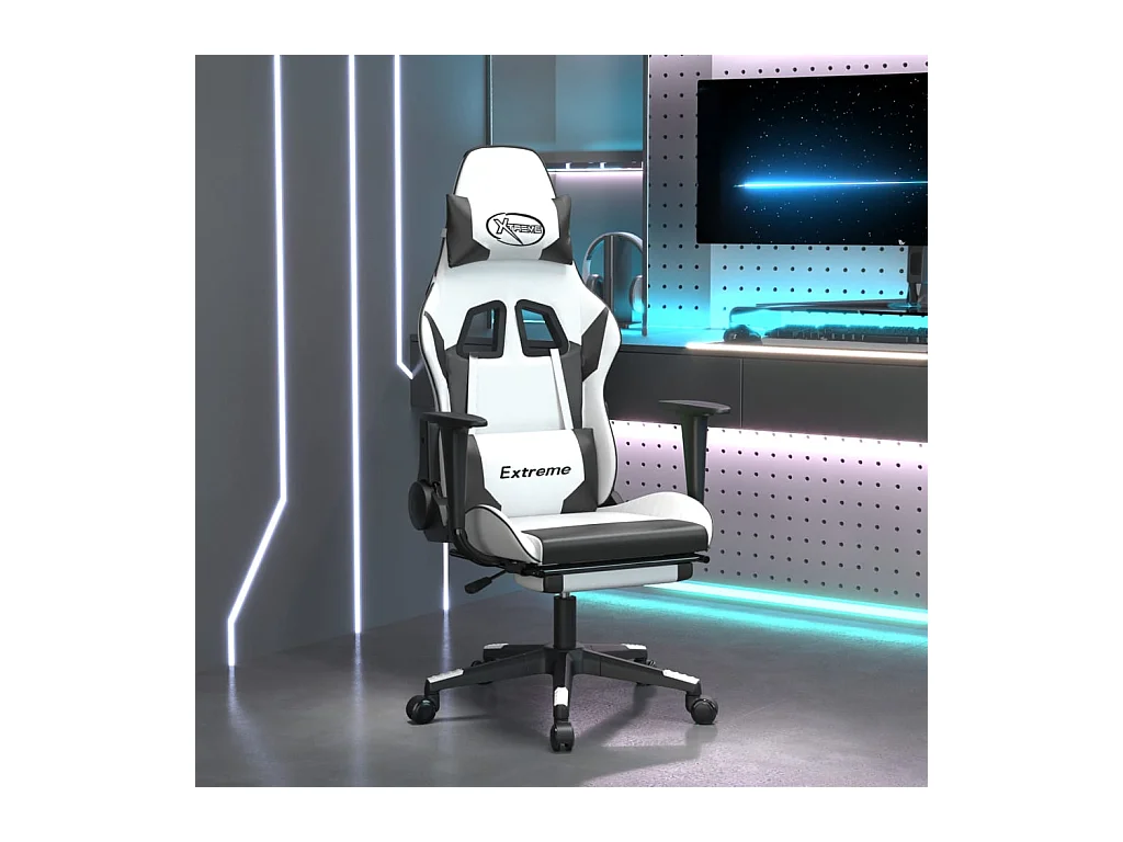 Gaming-Stuhl mit Fußstütze Weiß und Schwarz Kunstleder