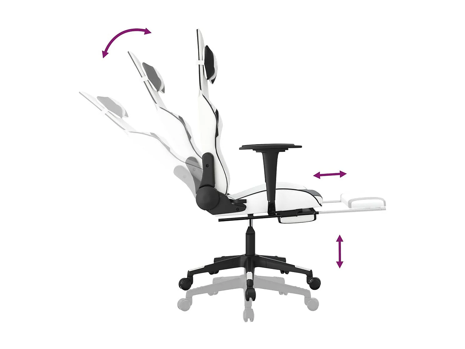 Chaise de jeu avec repose-pied Blanc et noir Similicuir