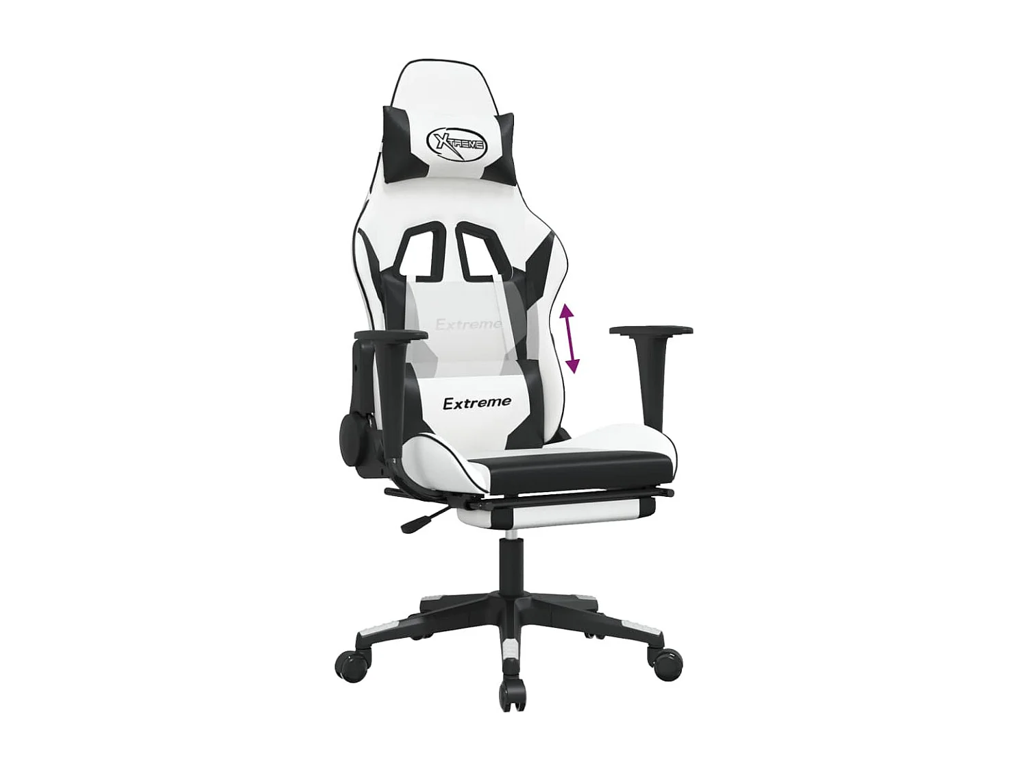 Chaise de jeu avec repose-pied Blanc et noir Similicuir