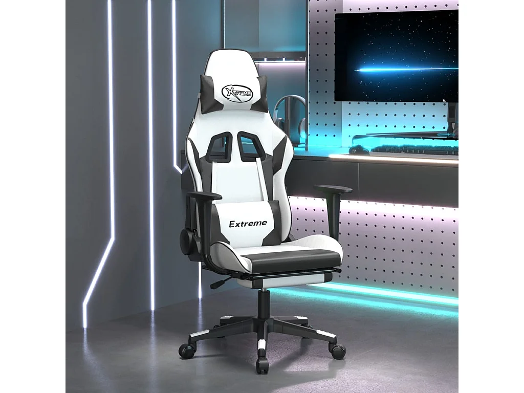 Sedia da Gaming con Poggiapiedi Bianco e Nero in Similpelle