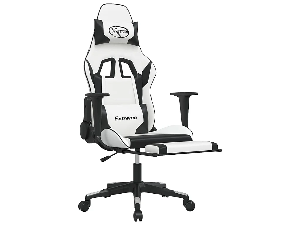 Sedia da Gaming con Poggiapiedi Bianco e Nero in Similpelle