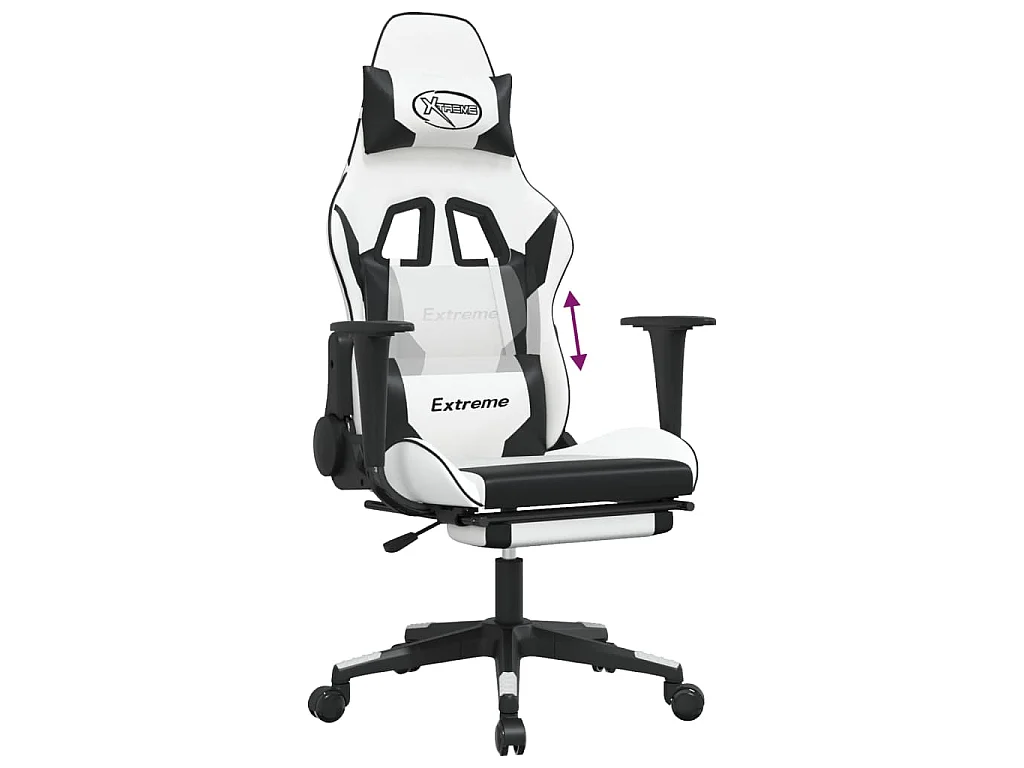 Sedia da Gaming con Poggiapiedi Bianco e Nero in Similpelle