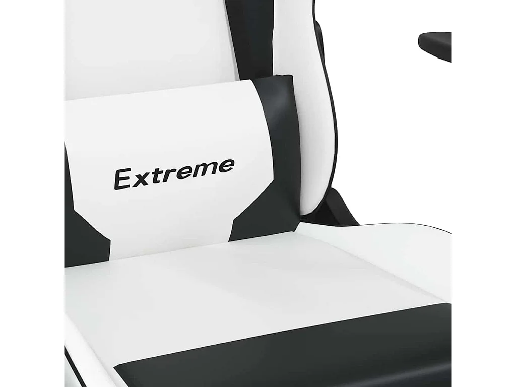 Cadeira gaming c/ apoio p/ pés couro artificial preto e branco