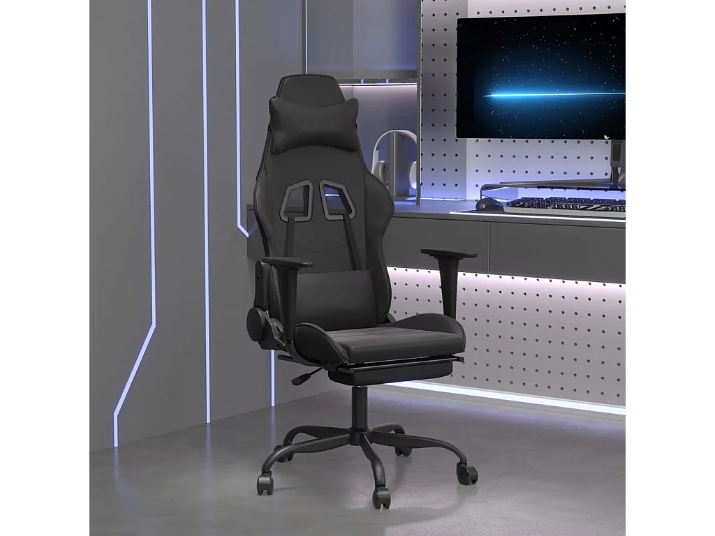 Sedia da Gaming con Poggiapiedi Nero in Similpelle
