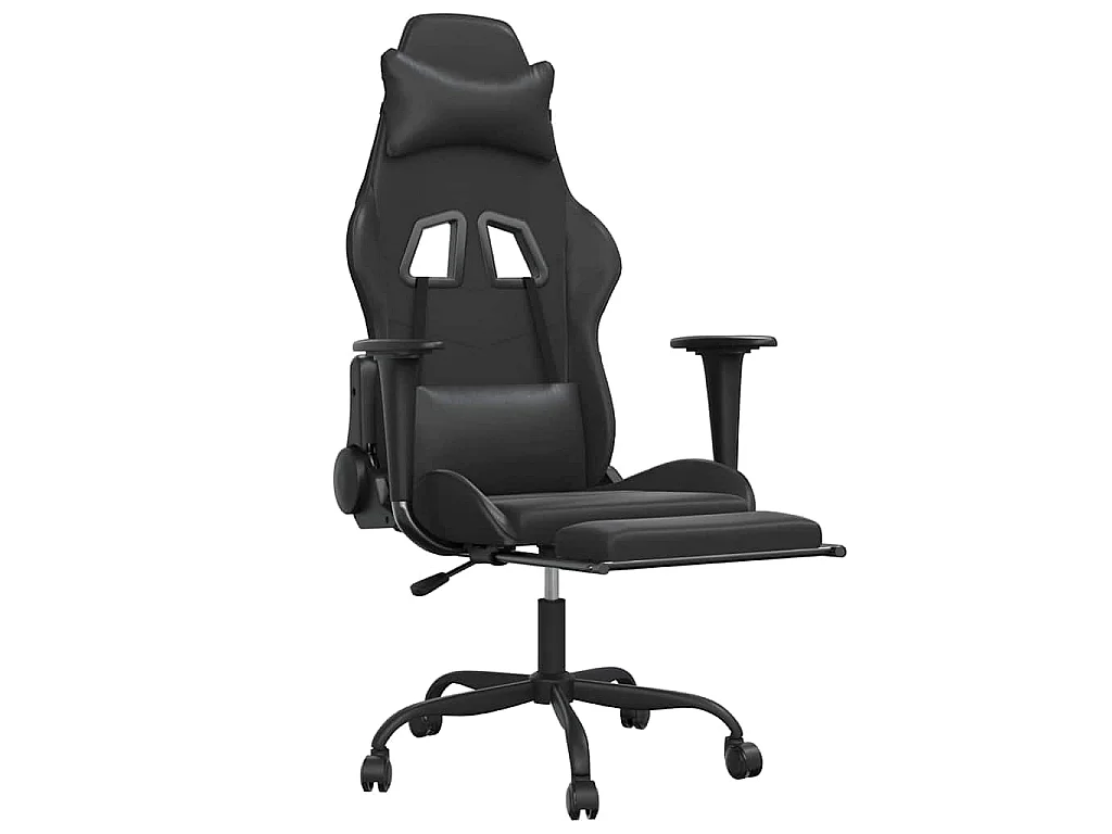 Cadeira gaming c/ apoio pés couro artificial preto