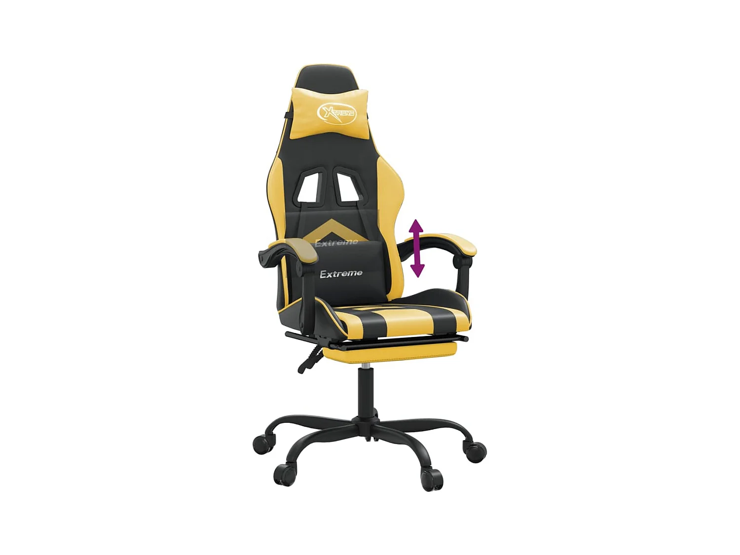 Gamestoel met voetensteun kunstleer zwart en goudkleurig