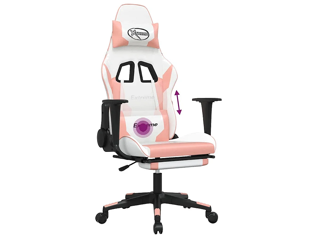 Chaise de jeu de massage avec repose-pied Blanc rose Similicuir