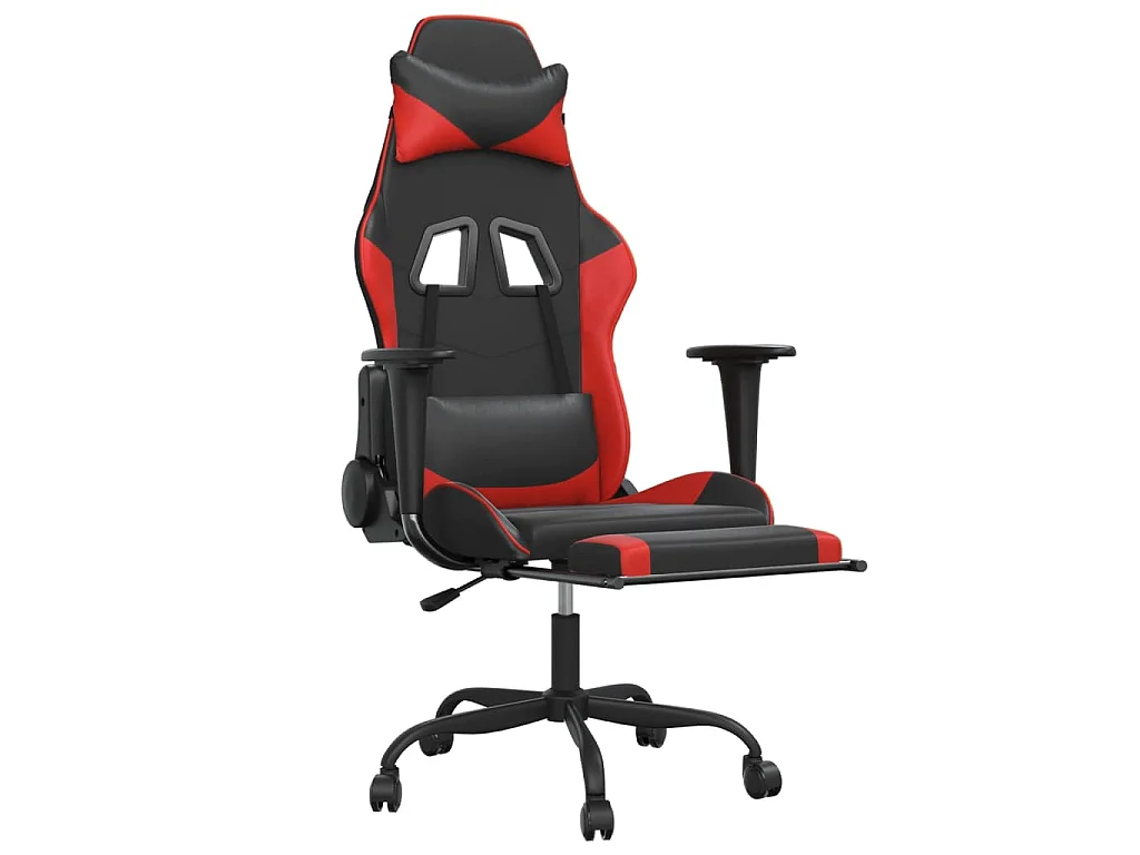 Sedia da Gaming con Poggiapiedi Nero e Rosso in Similpelle