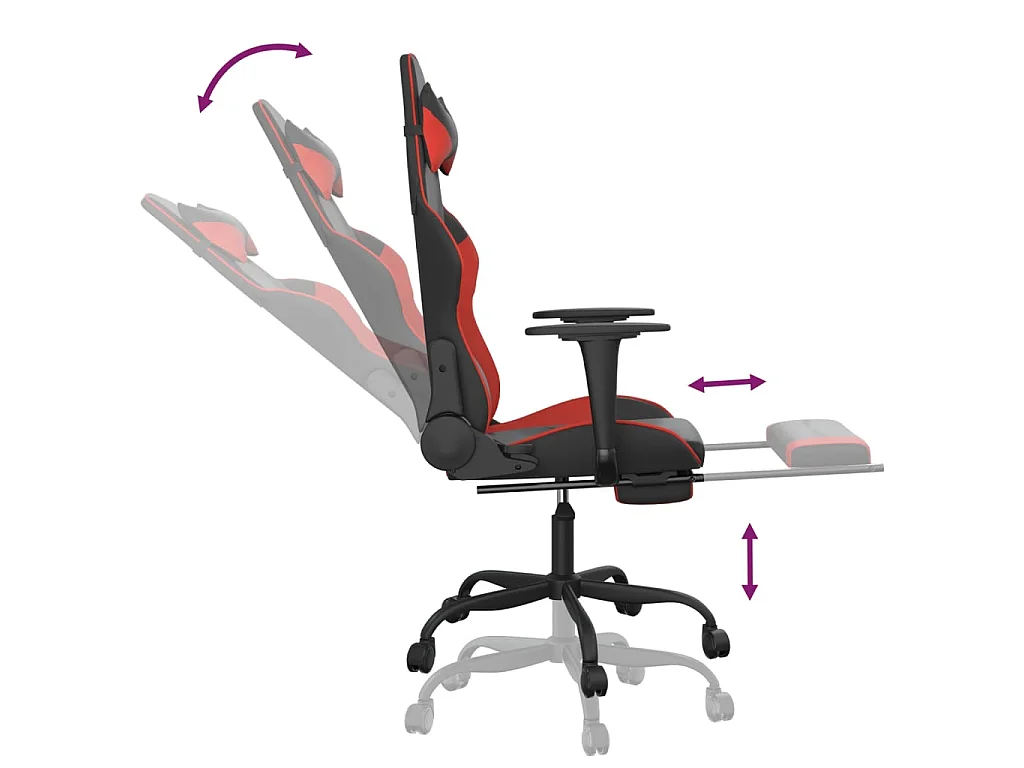 Sedia da Gaming con Poggiapiedi Nero e Rosso in Similpelle