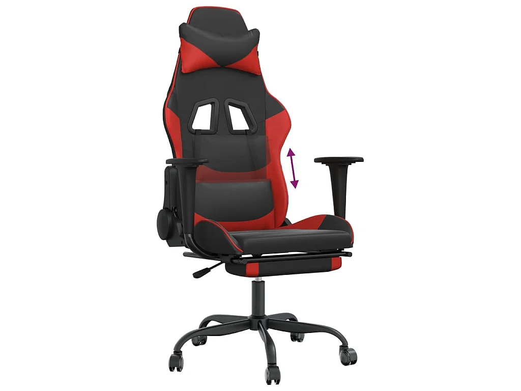 Sedia da Gaming con Poggiapiedi Nero e Rosso in Similpelle