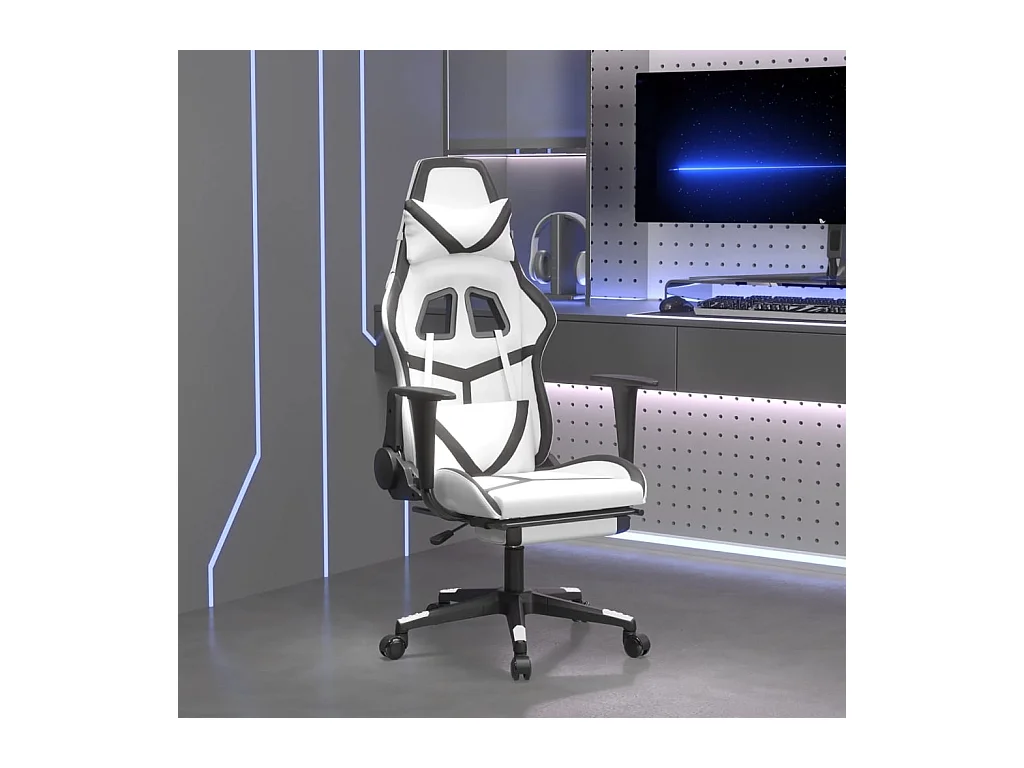 Gaming-Stuhl mit Fußstütze Weiß und Schwarz Kunstleder