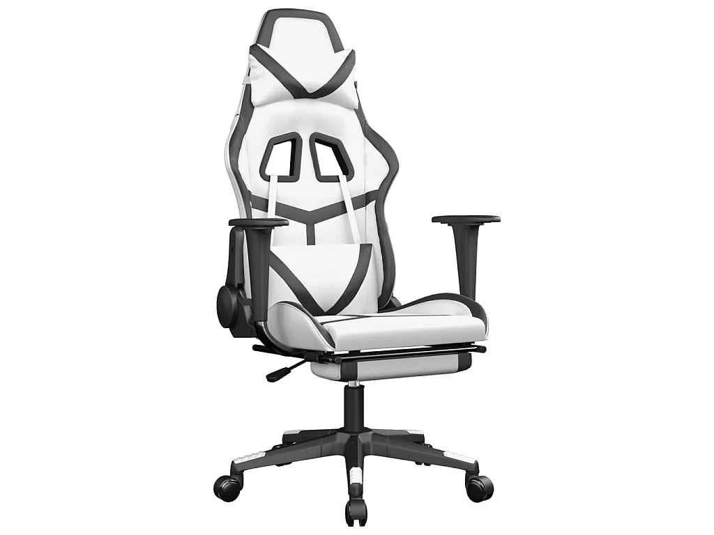 Gaming-Stuhl mit Fußstütze Weiß und Schwarz Kunstleder
