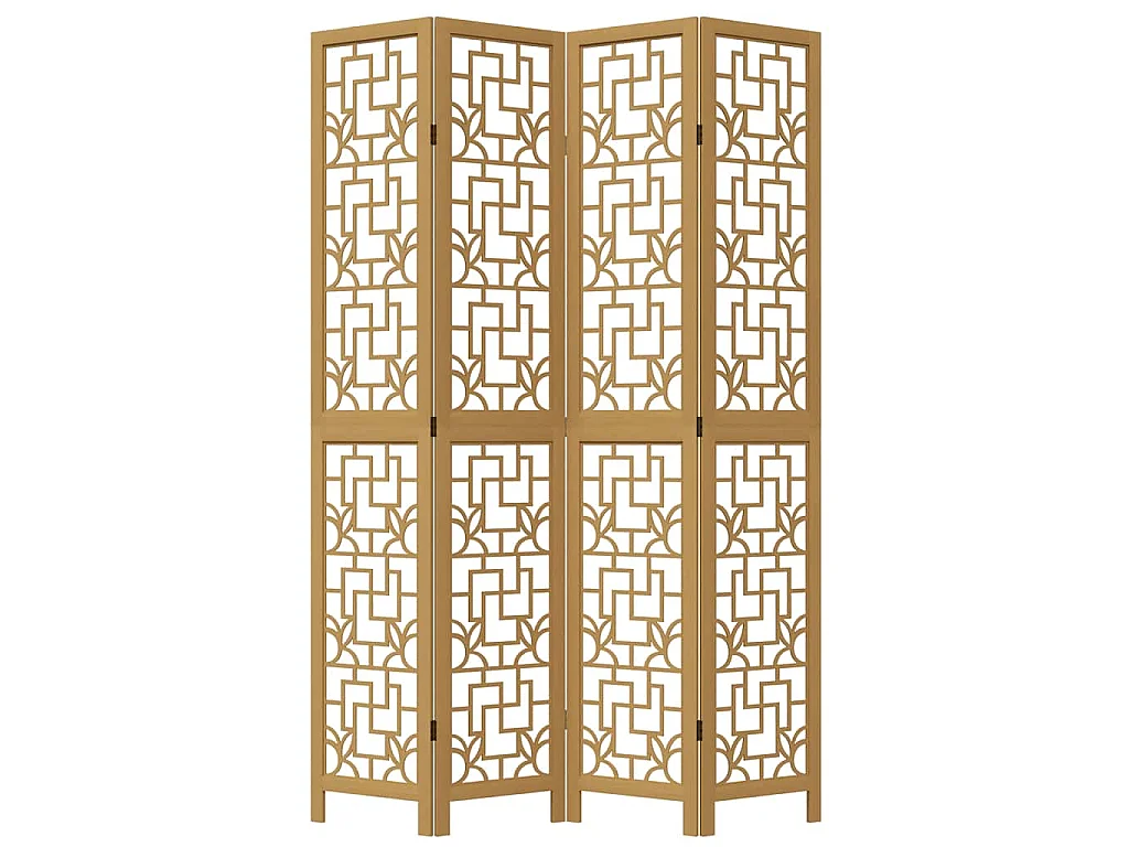 Cloison de séparation 4 panneaux marron bois paulownia massif