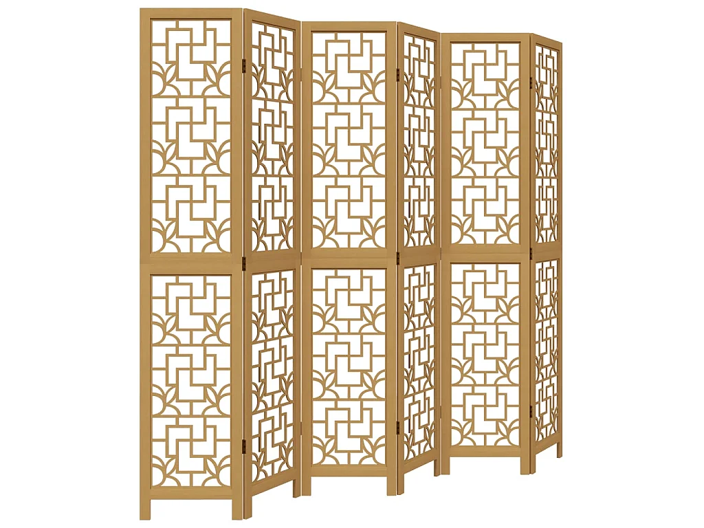 Cloison de séparation 6 panneaux marron bois paulownia massif