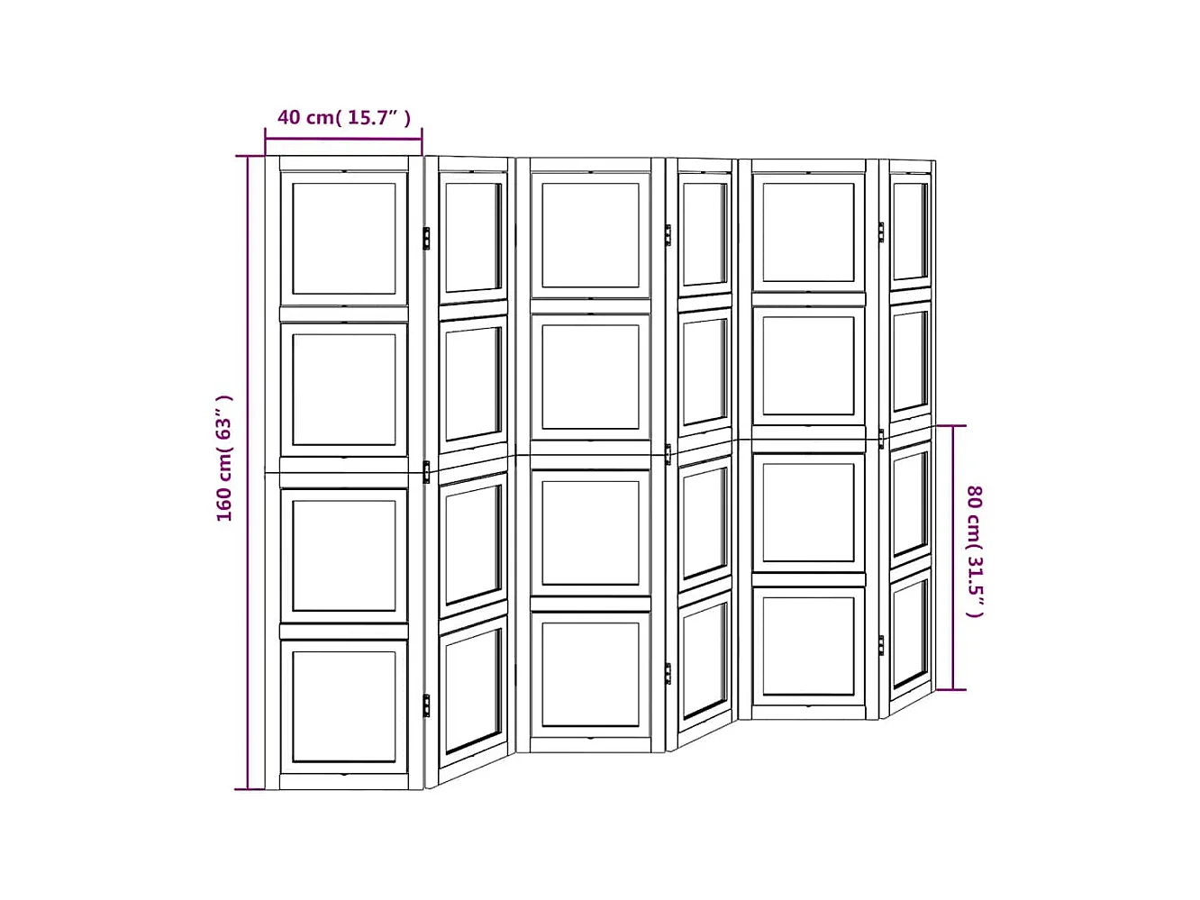Cloison de séparation 6 panneaux blanc bois de paulownia massif
