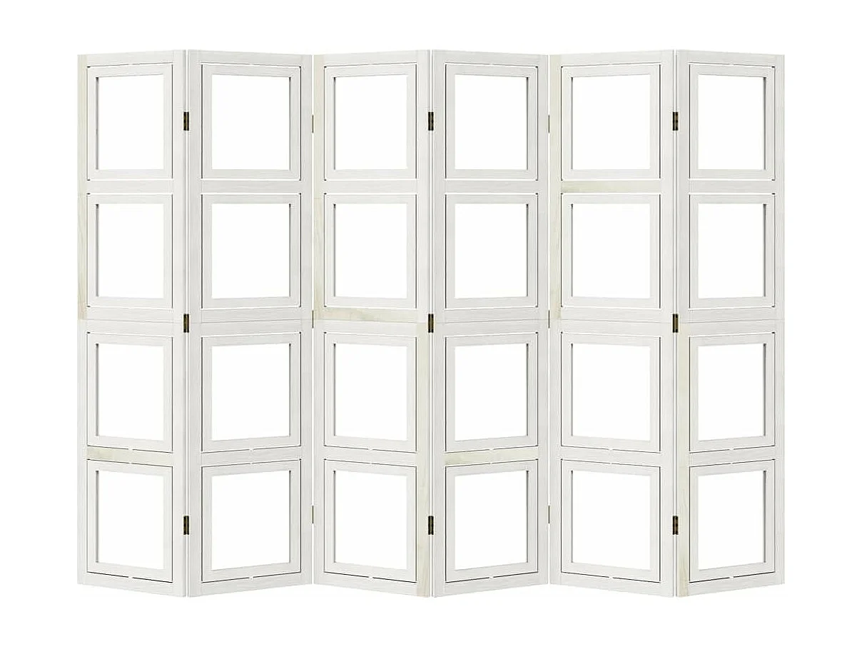 Cloison de séparation 6 panneaux blanc bois de paulownia massif